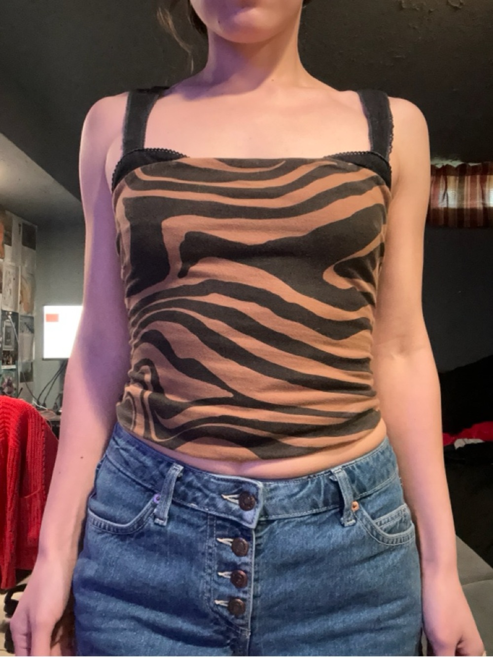 Free People Brown and Black Zebra-Print Square Neck Camisole
